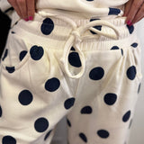 Cream & Navy Polka Dot Barrel Pants