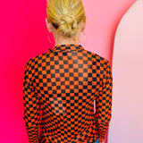 Orange & Black Checkered Mesh Top