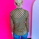 Gold & Black Checkered Mesh Top