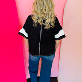 Black Colorblock Terry Top