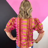 Pink Mixed Print Puff Sleeve Top