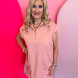 Light Rose Quarter Zipper Mini Dress