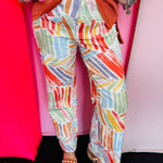 Pastel painted print wide leg jeans with colorful brushstroke design and cropped fit