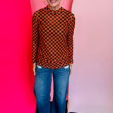 Orange & Black Checkered Mesh Top