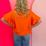 Sideline Sparkle Orange Ruffle Top