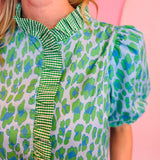 Green Leopard Print Puff Sleeve Top
