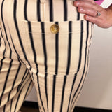 Cream & Black Striped Pants