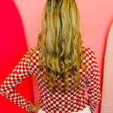 Red & White Checkered Mesh Top