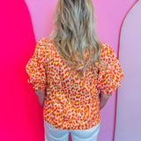Tangerine Leopard Print Puff Sleeve Top