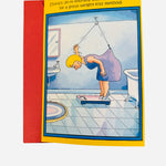 Funny cartoon greeting card with humorous bathroom scale joke.
