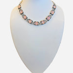Blush pink crystal necklace with antique silver tone chain