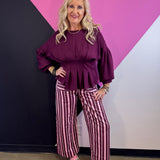 Burgundy Pleated Peplum Top