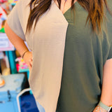 Coco/Olive Colorblock V-Neck Top