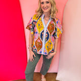 Blue Trim Floral Mosaic Top