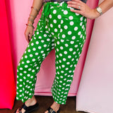 Green Polka Dot Barrel Pants