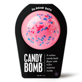 Pink Candy Bath Bomb with sprinkles, cotton candy scent, and hidden surprise inside.