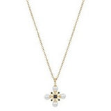 Capa Black Necklace, 16–18 in gold chain with pearl and black cross pendant.