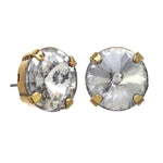 Clear crystal gold stud earrings with antique gold setting and classic round design.