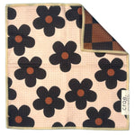 Reversible microfiber washcloth with brown checkered print and beige floral pattern
