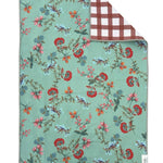 Crae Reversible hand towel with green floral print on one side and brown gingham pattern on the other.