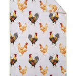 Rooster-themed double-sided microfiber hand towel with waffle weave texture.