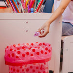 Red polka dot 4-gallon trash liners for bathroom and office waste baskets.