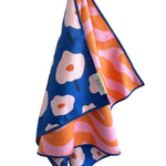 Crae Fidget reversible microfiber hand towel, 19x29 in, floral blue front and zebra stripe back.