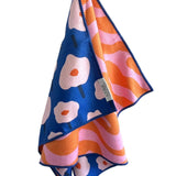 Crae Fidget reversible microfiber hand towel, 19x29 in, floral blue front and zebra stripe back.