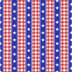 Patriotic red white and blue microfiber hand towel with stars, stripes, and gingham pattern.