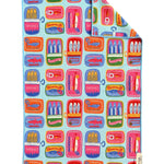 Sardine print double-sided microfiber hand towel with waffle weave texture.