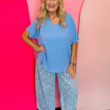 Cornflower Blue Woven V-Neck Top