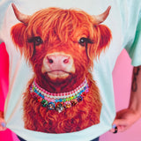 Jewel Collared Highland Cow Tee (Mint)