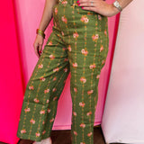 Olive Floral Wide Leg Pants
