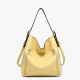 Yellow vegan leather hobo bag with slouchy shape, inner pouch, and magnetic closure