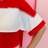 Red Colorblock Terry Top
