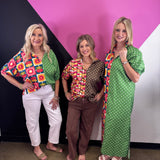 Brown Mixed Print Colorblock Top
