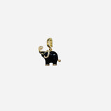 Black elephant scarf charm with glossy enamel finish and crystal trunk accents.