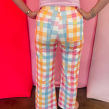 Colorful Gingham Wide Leg Jeans