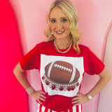 Jewel Collared Red Football Tee