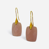 Pink faceted rose quartz drop earrings with elegant gold accents.
