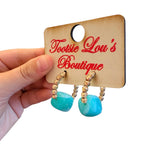 Turquoise Resin Hoop Earrings (Water Resistant)