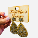 Gold Starburst Beaded Teardrop Earrings