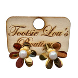 Gold Pearl Flower Earrings