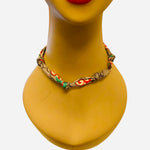 Brown and red designer silk scarf necklace