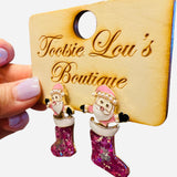 Pink Santa Stocking Earrings