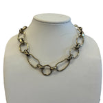 Gold tone chunky linked necklace with hammered textured connectors