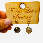 Water-resistant grey marbled drop earrings with gold posts and 1.25-inch sophisticated drop design.