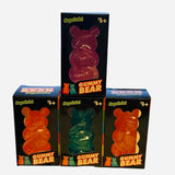 Colorful gummy bear squishy stress toy in assorted colors.
