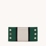 Hammitt 110 North Clubhouse Stripe green leather wallet with silver hardware.