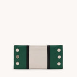 Hammitt 110 North Clubhouse Stripe green leather wallet with silver hardware.